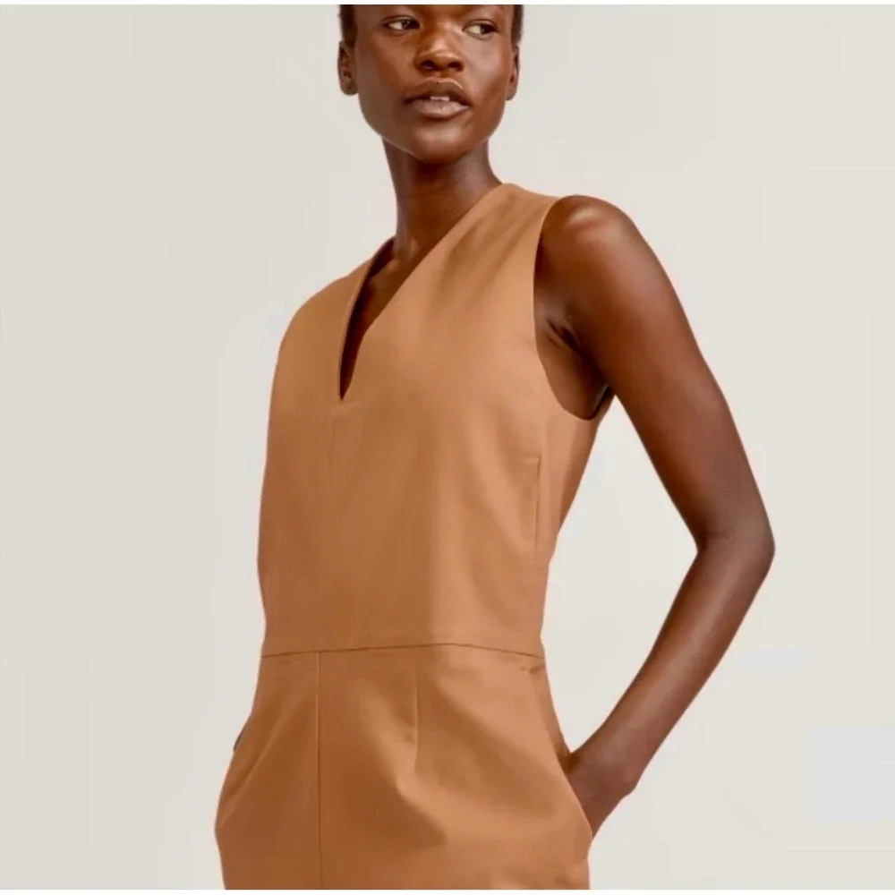 Everlane Italian GoWeave V-Neck Sleeveless Jumpsuit‎ Brown Size 8 NWT
